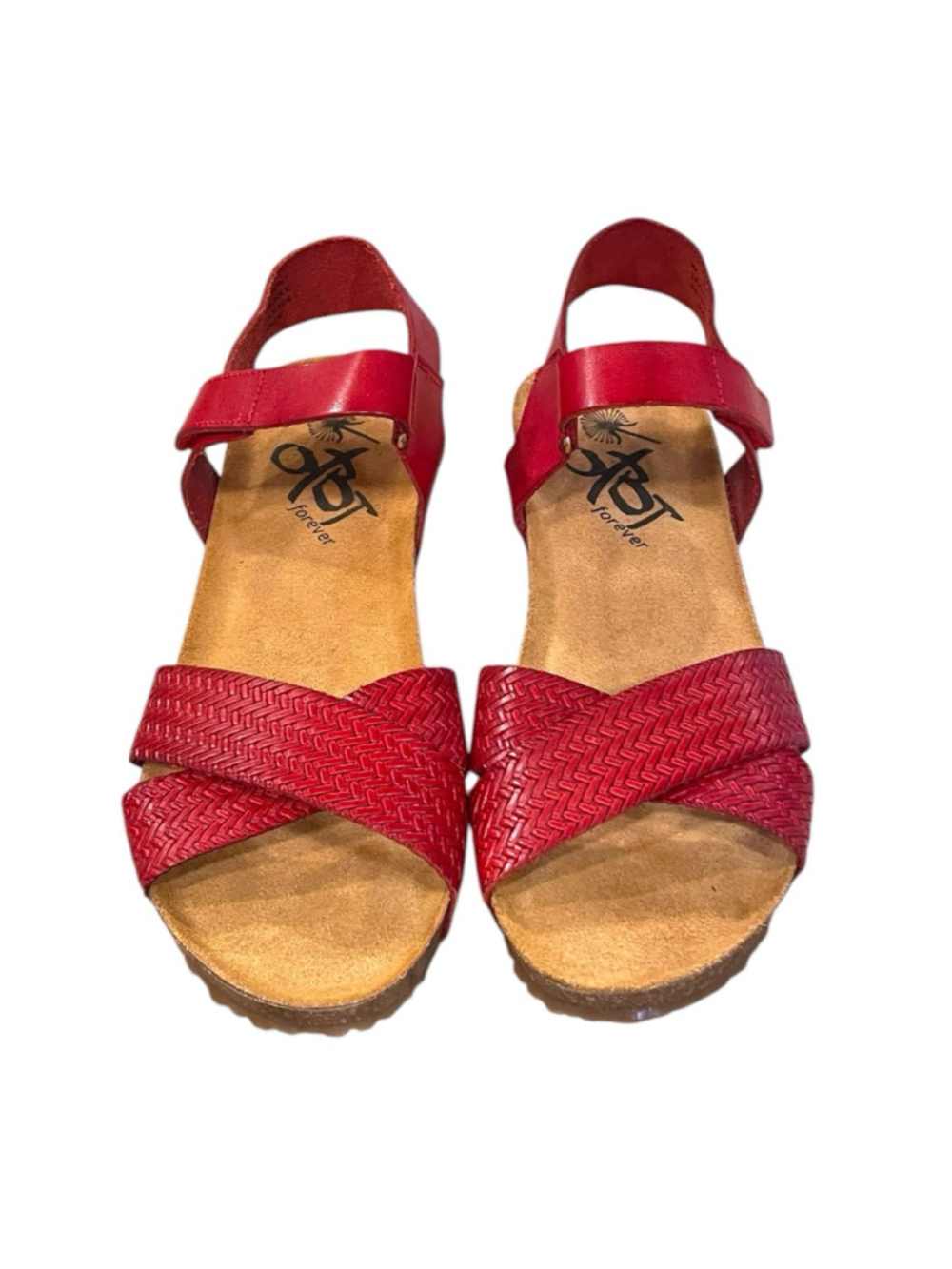 OTBT Womens Size 9M Harriett Woven Criss Cross Cork Wedge Sandal Leather Red - Picture 2 of 14